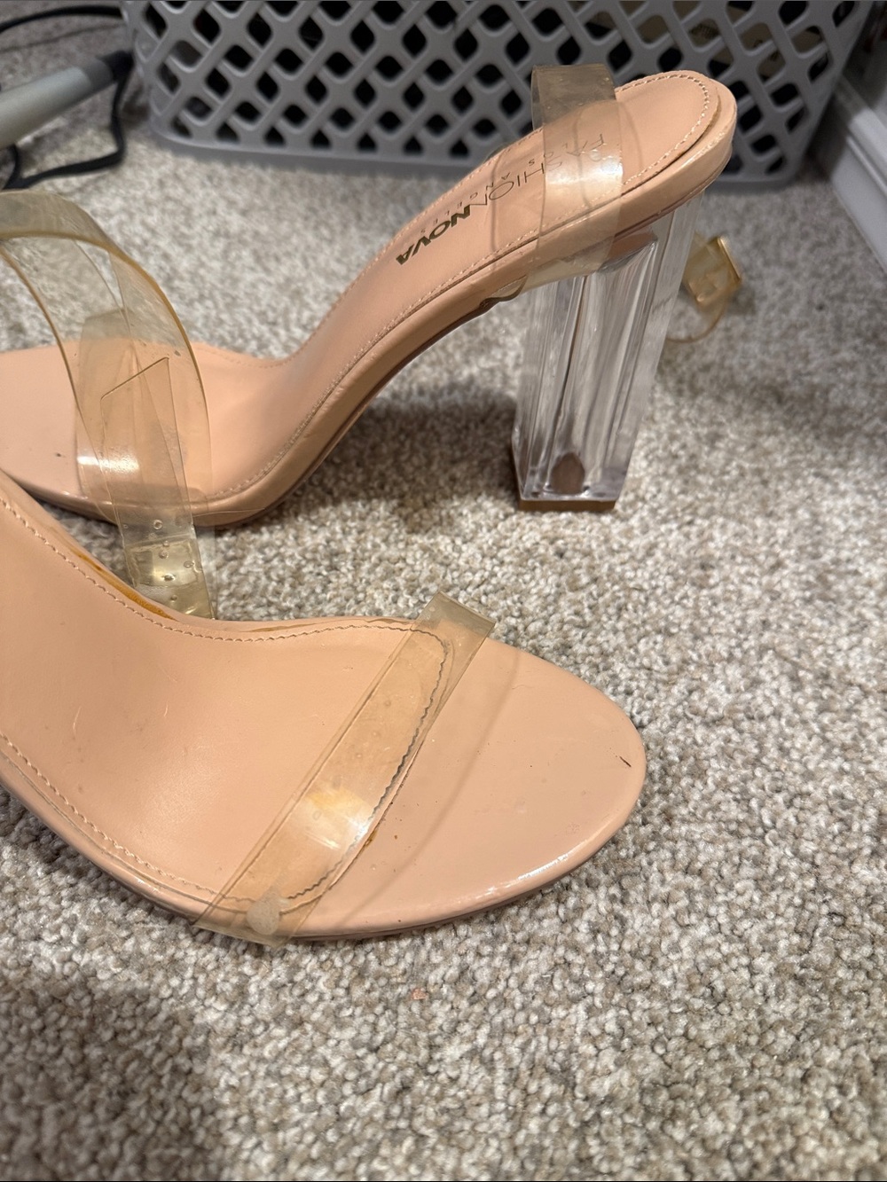 Fashion Nova Clear Strap Nude Block Heel Sandals-worn 4x - Picture 3 of 3